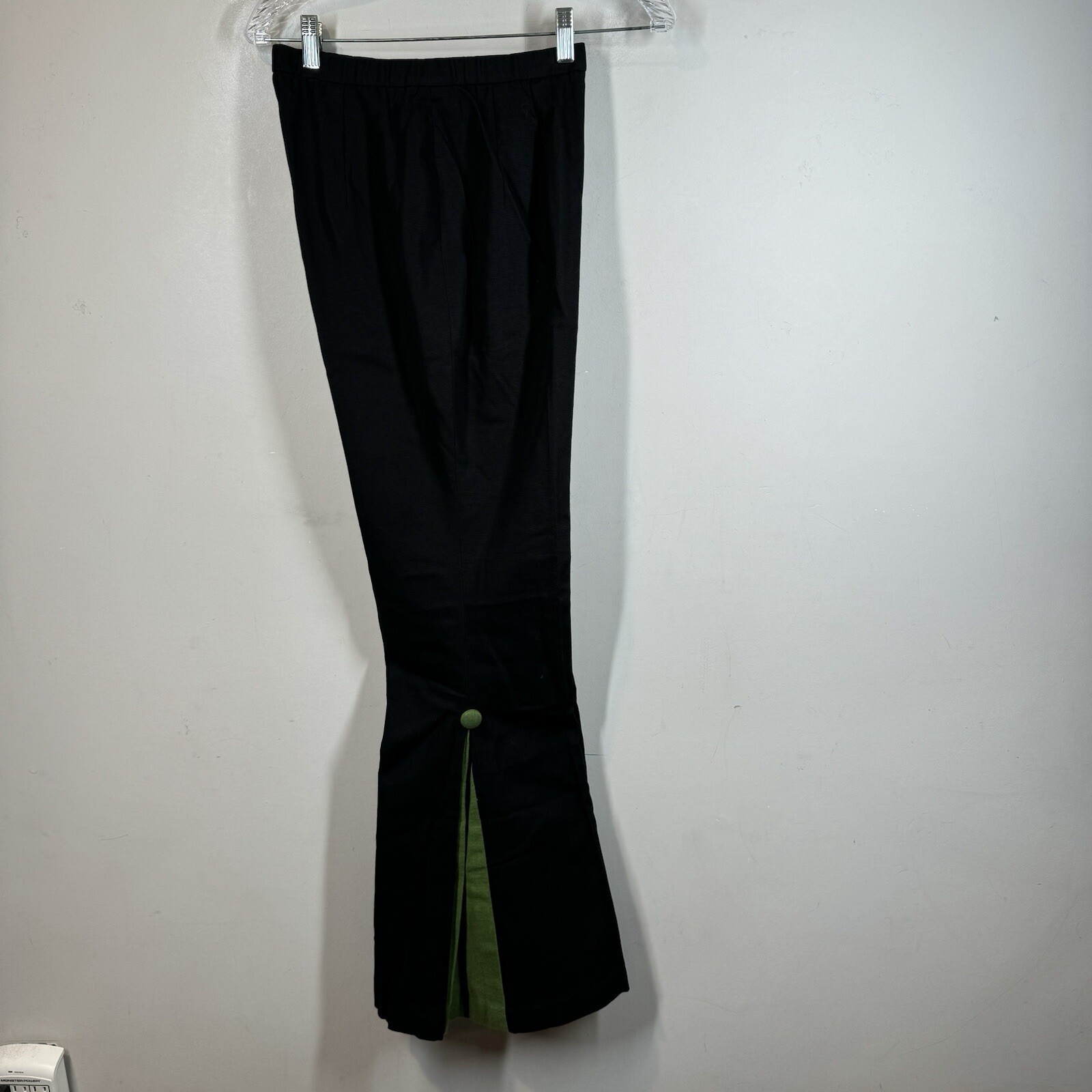 Vintage Homemade Green Pleated Black Bell Bottom Pants Cotton 24” Waist Sz XS/S