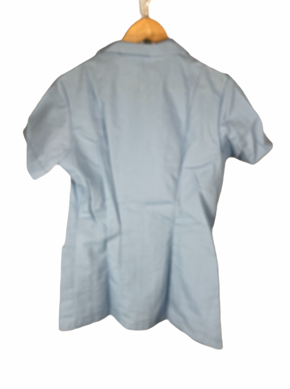 Vintage 70s Fashion Seal Shane Collared 2 Pocket Blue Nurse Scrub Shirt Size 14