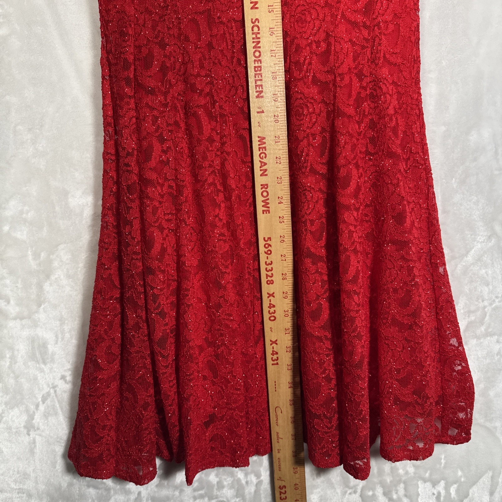 Sz 6 LESLIE FAY Red Lace FIT & FLARE DRESS, Shimmery Sparkle