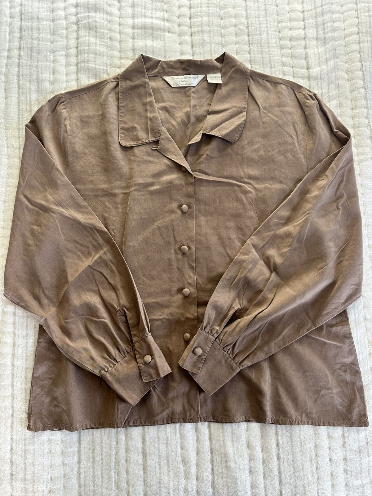 Vintage Peter Martin Quiet Luxury Brown 100% Silk Blouse Large