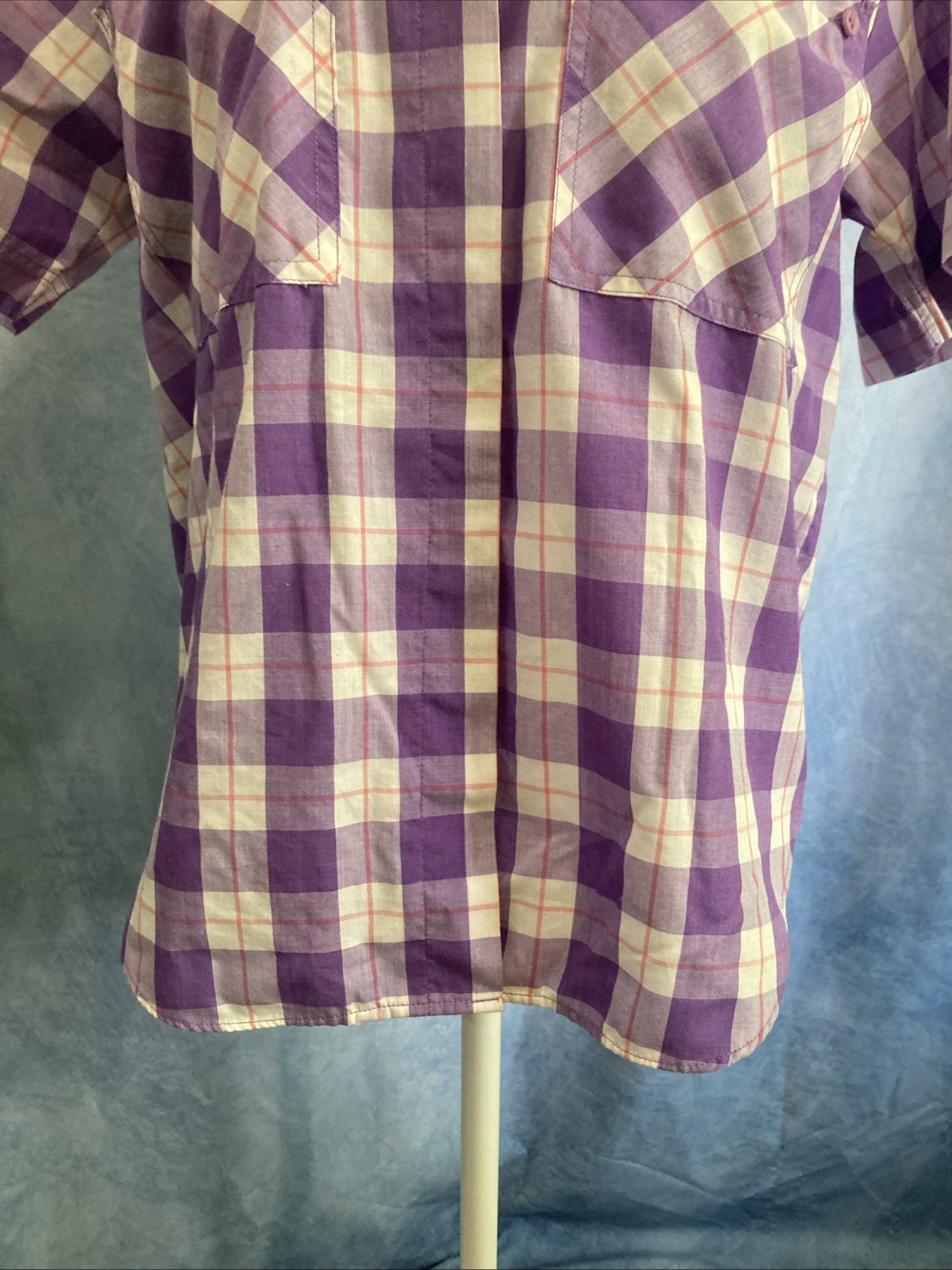 VTG 80s 90s Easton Park Plaid Camp Shirt Blouse Top Purple Gingham Collar Grunge
