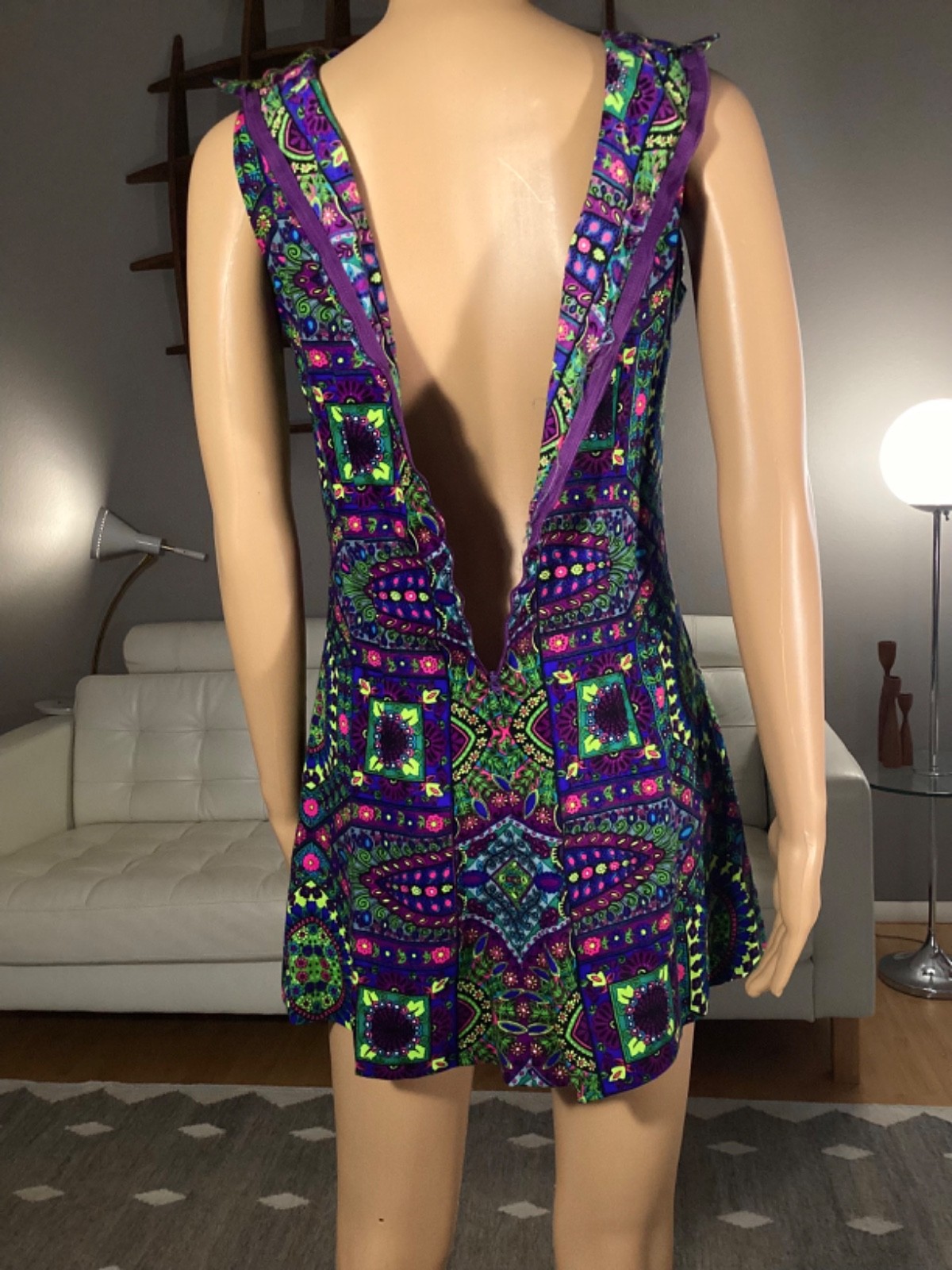 Vintage 60’s 70’s Wild Psychedelic Mini Dress Flower Power Mod Go-Go S