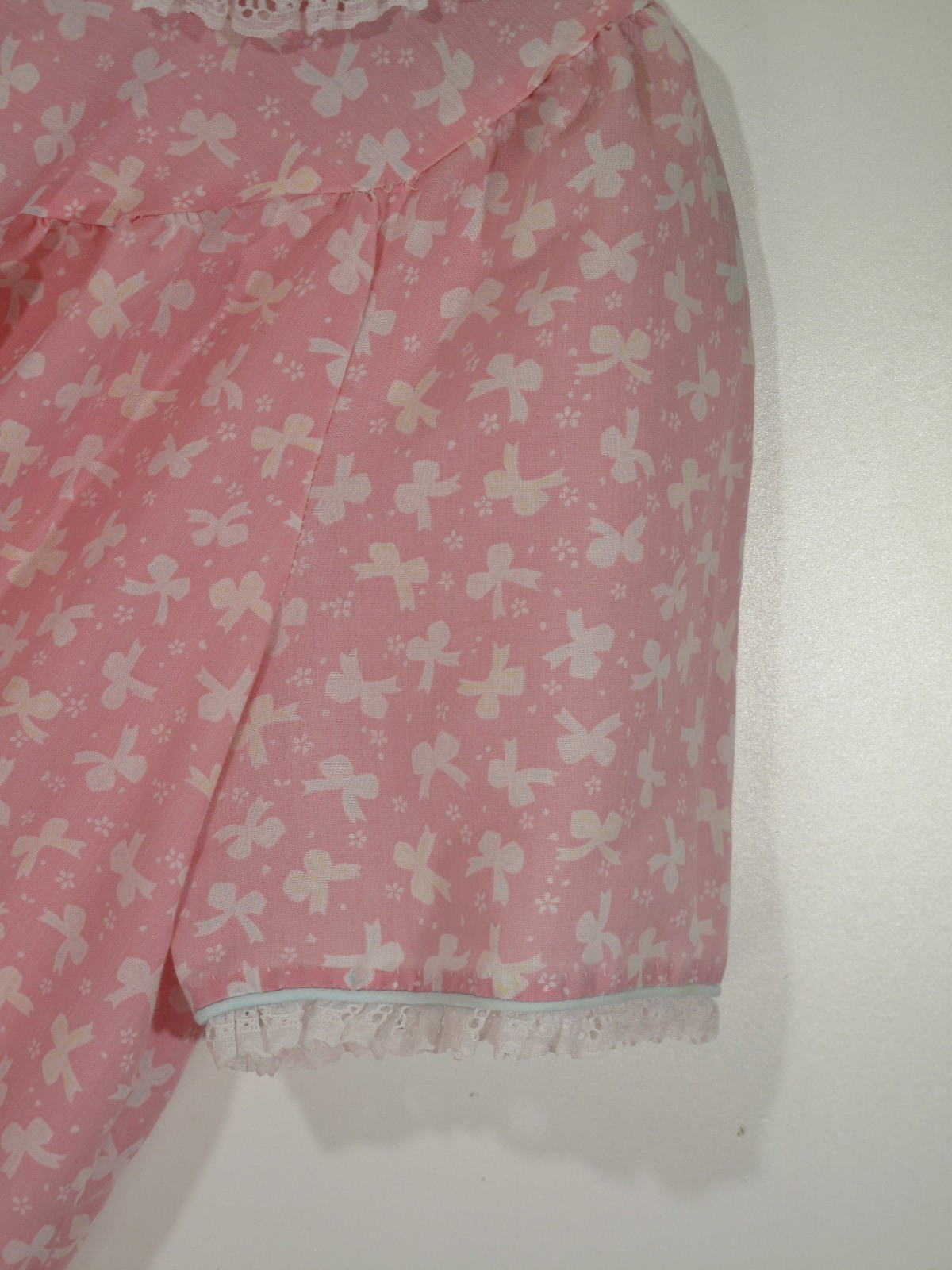 VTG Dan Ellen~Grannycore Nightgown Ruffles~Lace~Pink~Pocket~Bows~USA Made~Sz XL
