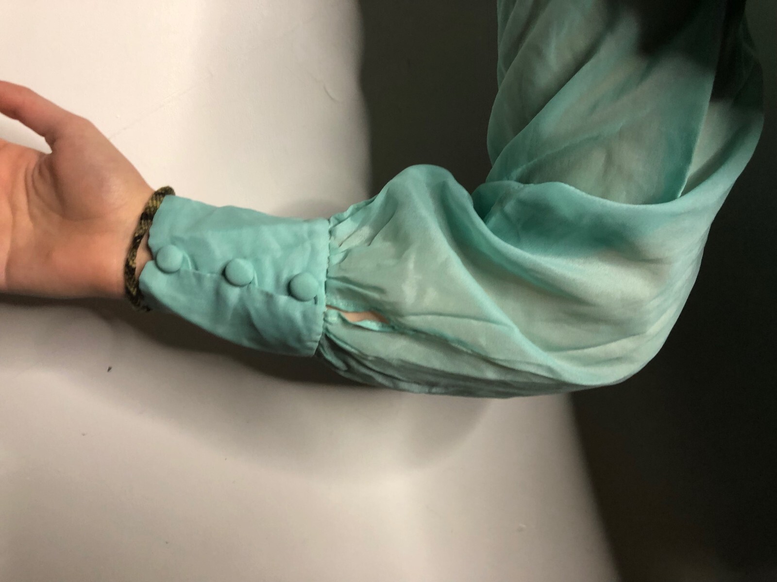 Vintage 1980s Teal Blue Kaftan Dress Chiffon Sleeves Prairie Boho AU 14 16