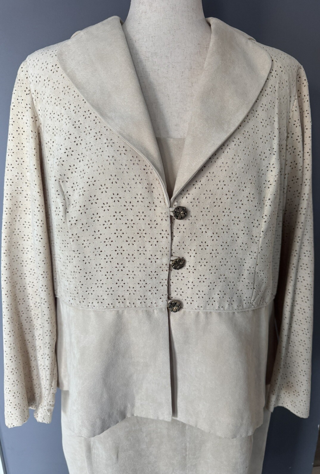 Vintage Just In Thyme LTD Beige Sleeveless Sheath Dress Jacket Faux Suede Sz 18W