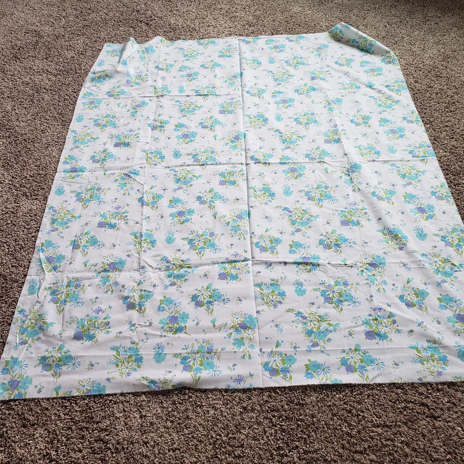 1960s Vintage Cotton Aqua Blue Mint White Floral Lot Of 4 Remnants #81