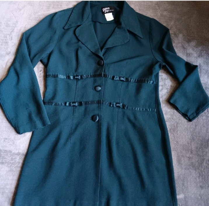 Vintage Academia 2 Piece Teal Dress & Jacket Nautical Mod Steampunk Approx Small