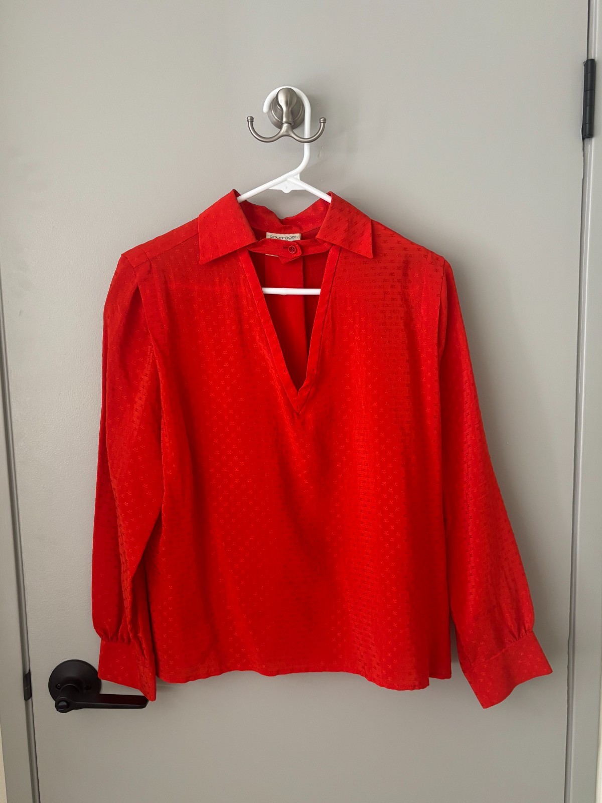 Vintage Courrèges Paris Red Logo Jacquard Blouse Made in France