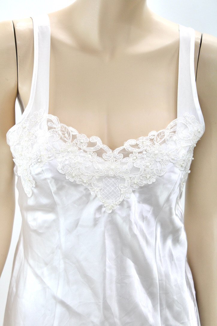 Vtg Linea Donatello Nightie S White Satin Bridal Lace Nightgown Fairy Whimsical