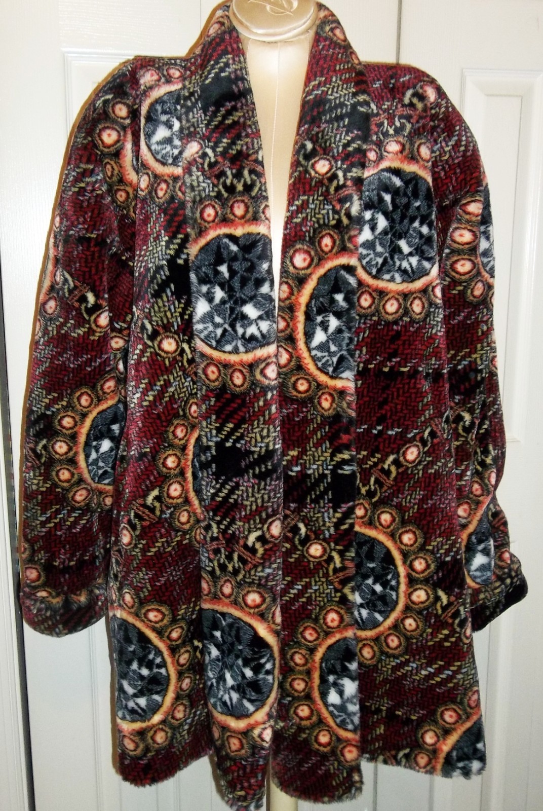 Vintage Sajon USA Boho Hippie Faux Fur Plush Clutch Coat L XL