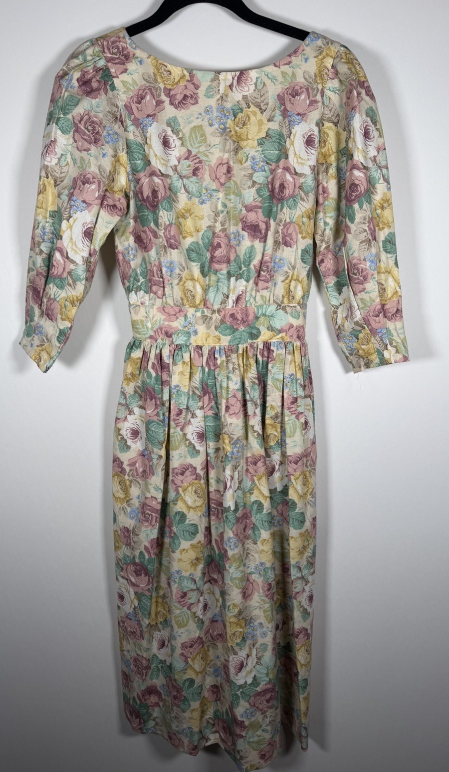 Vintage 80s muted floral puff sleeve cottagecore prairie victorian dress 4