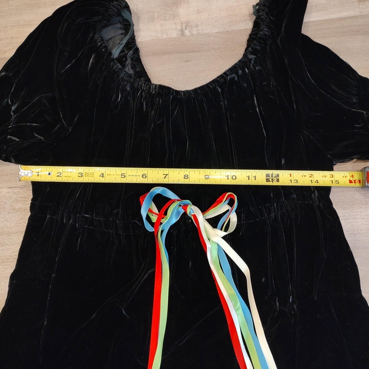 Vintage Young Innocent by Arpeja Velvet Dress Sz9 Black Empire Waist Puff Sleeve