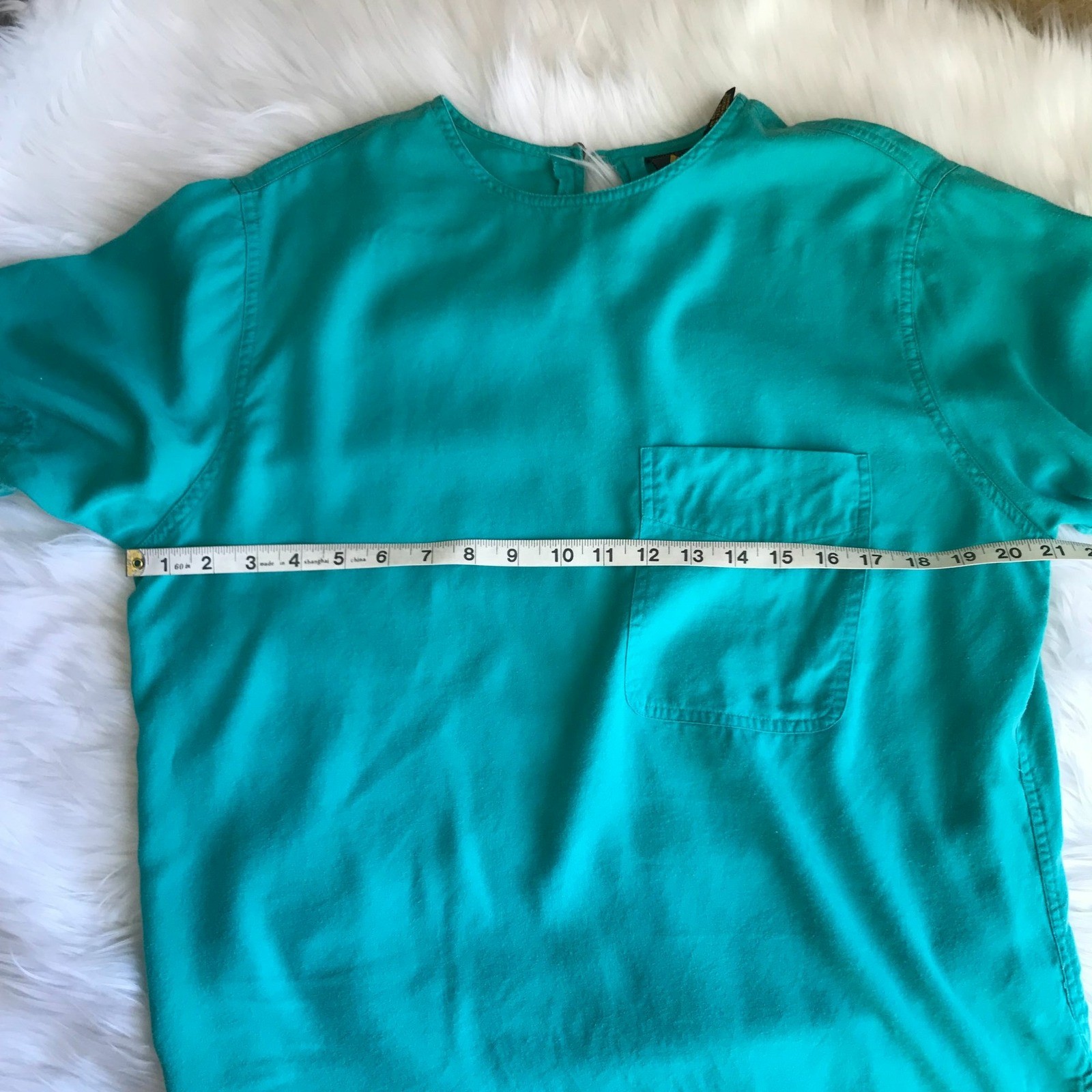 Vintage 80s Liz Sport Casual Teal Short Sleeve Top Shirt – Medium – 100% Rayon