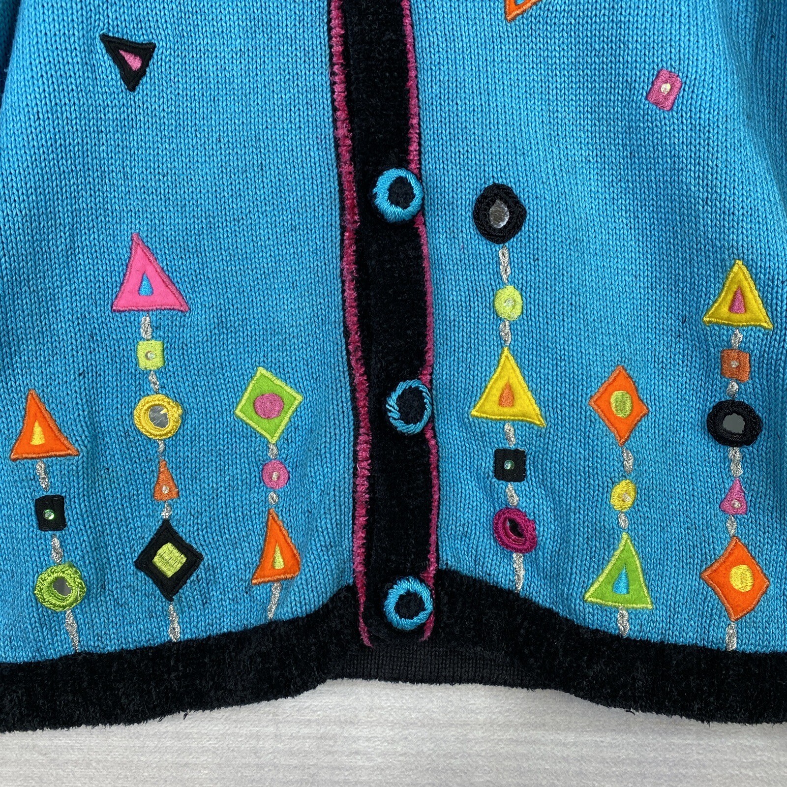 VTG 90s Jack B Quick Cardigan Sweater Womens Petite Medium PM Turquoise Sequins