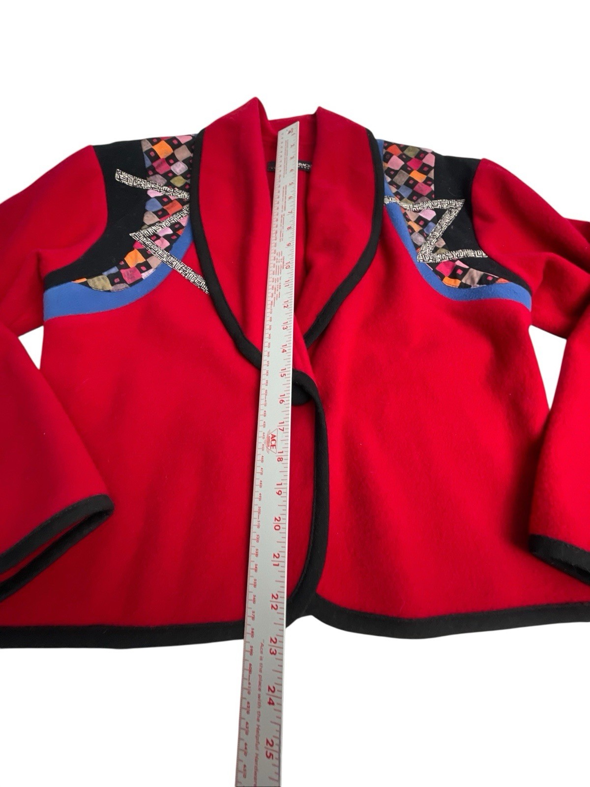 CANVASBACKS Wool Jacket 80’s Vintage Red with Colorful Details S