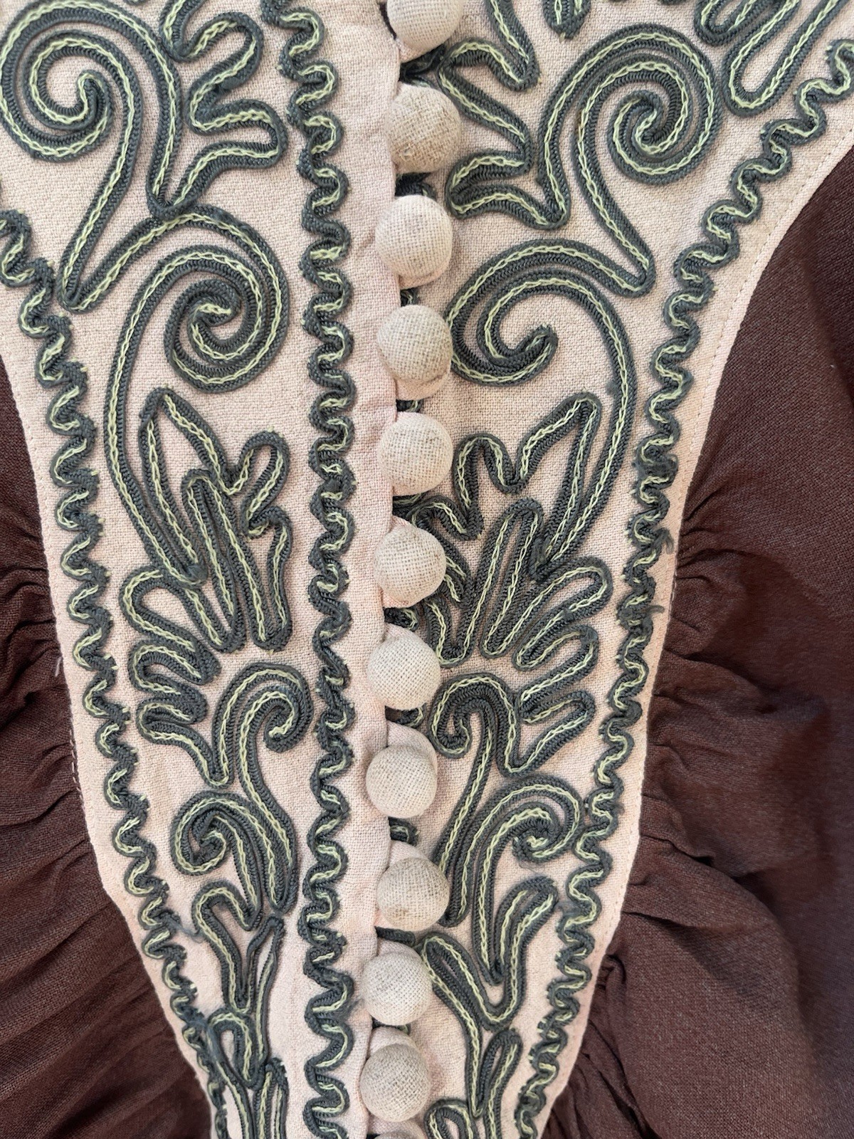 40s Art Deco Vintage Antique Brown Rayon Embroidered Soutache Gatsby Blouse Top