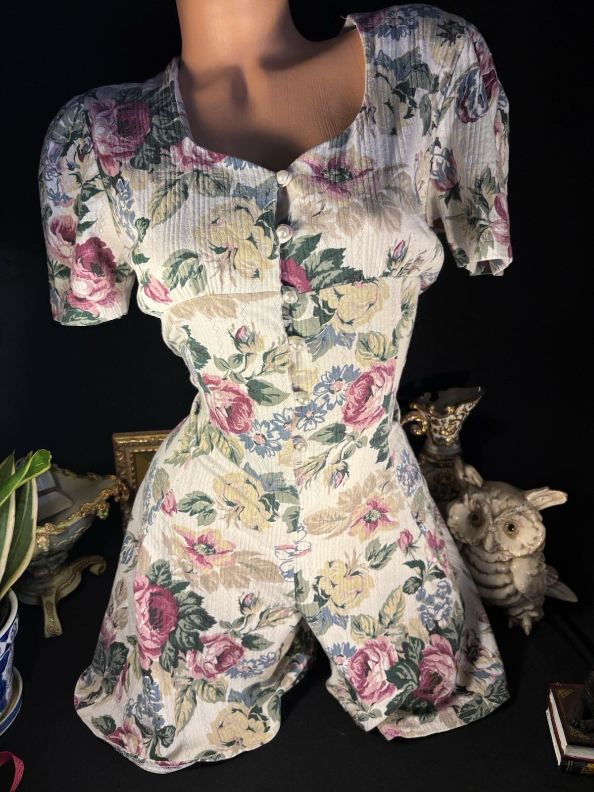 Vtg Vintage 80s Floral Romper Playsuit with Skirt Shorts Palazzo Jumpsuit