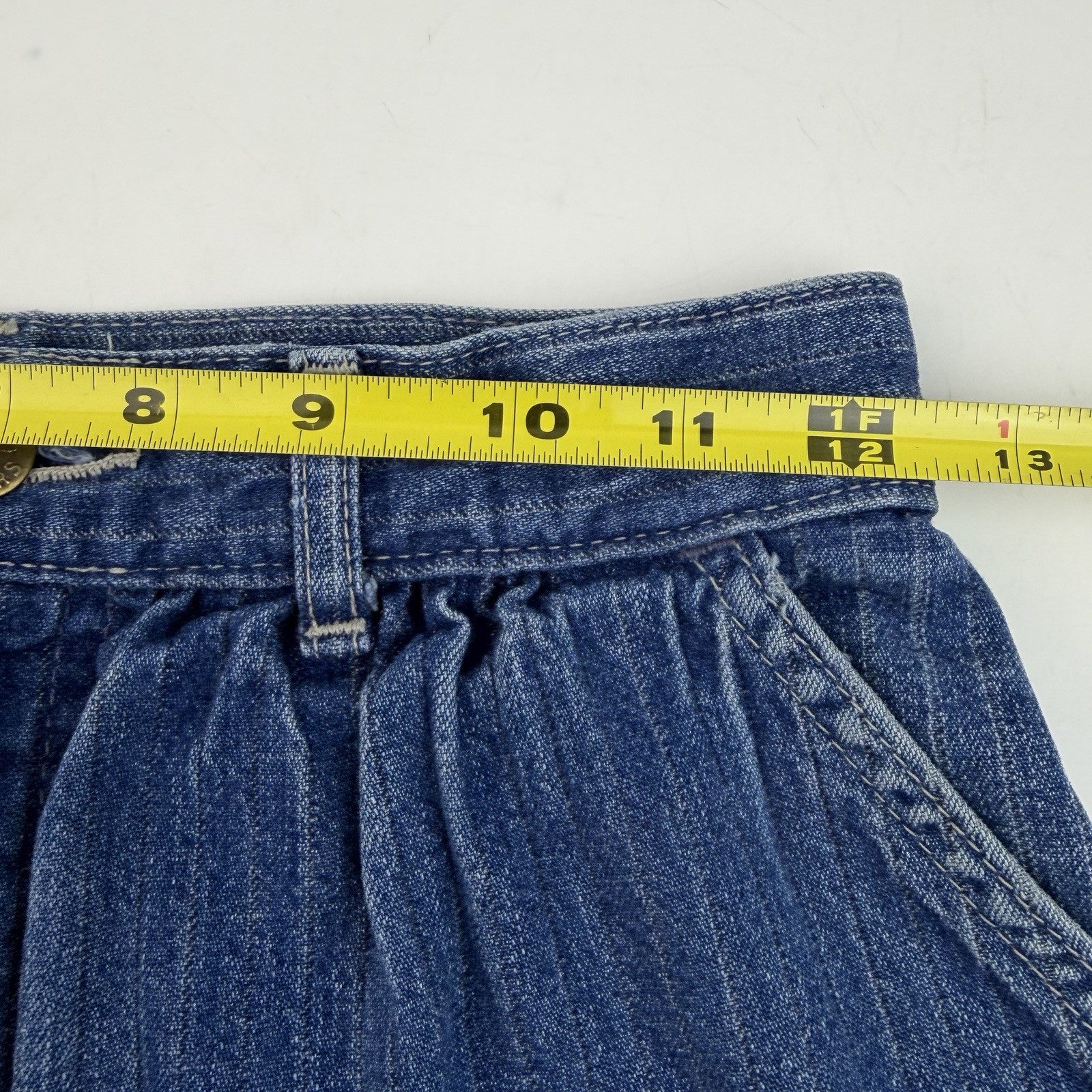 Vtg 80s Lee High Waist White Pinstripe Denim Mom Jean Tapered Pleated Barrel 7