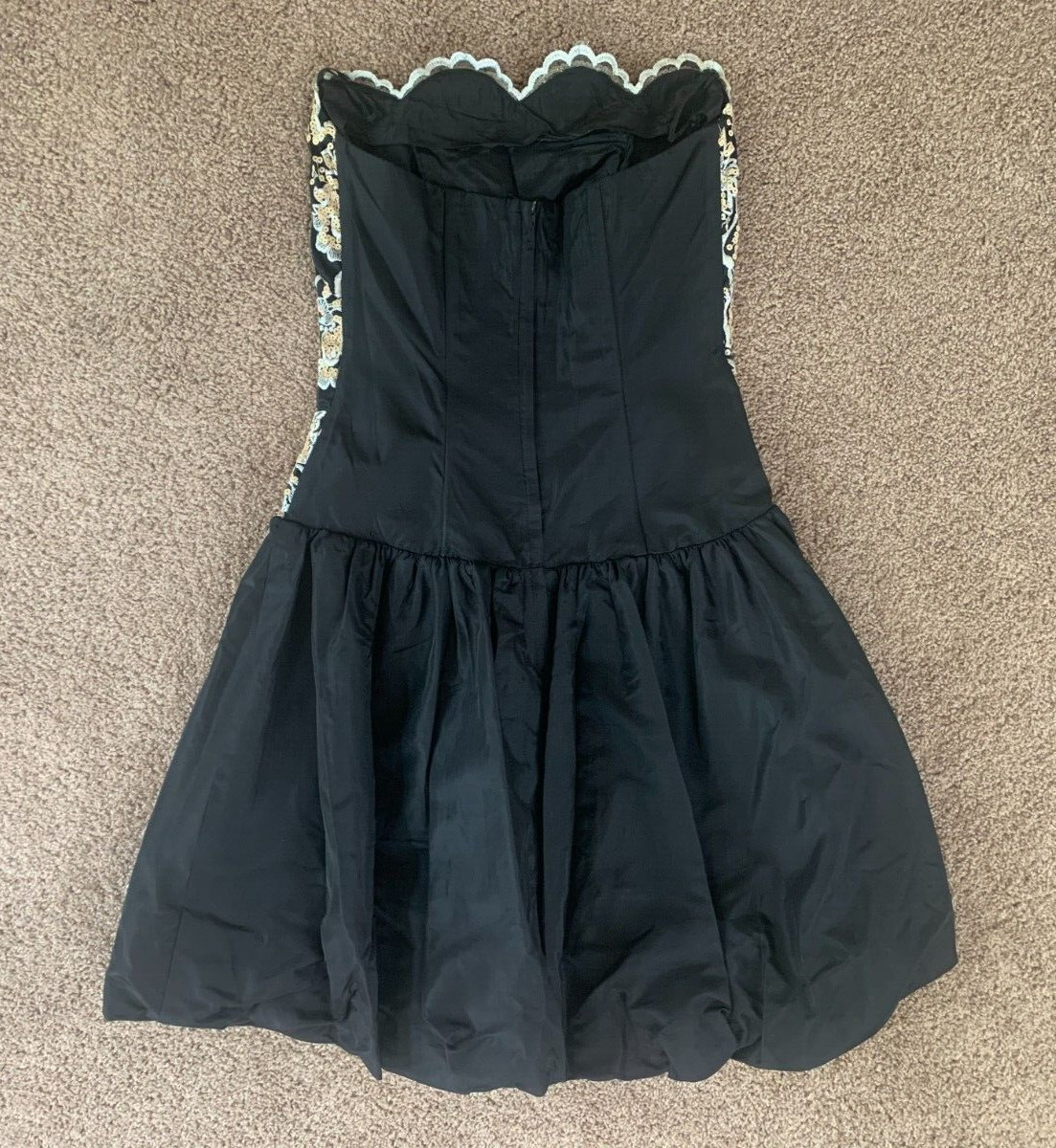 Vtg Gunne Sax Black Taffeta W/Sequin/Lace Corset Top W/Crinoline Skirt Sz 9/10