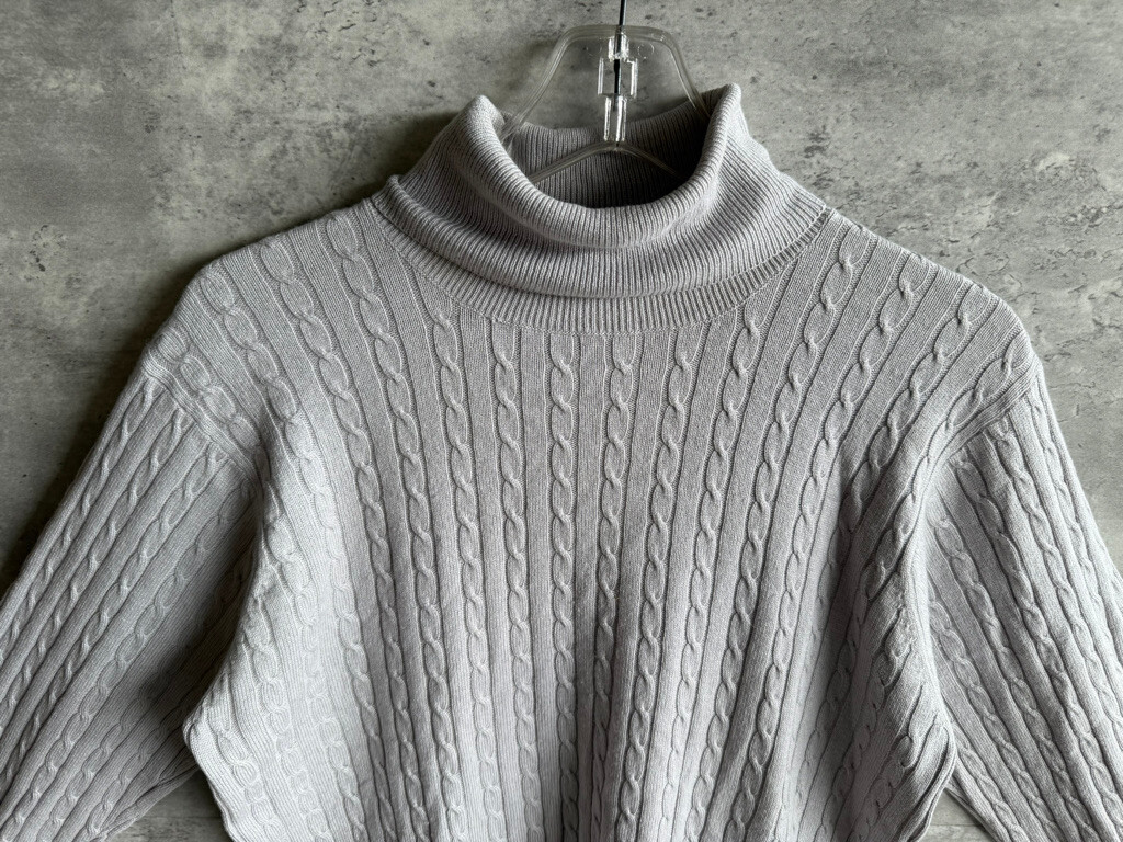 Vintage Studio 121 Gray Silk & Cashmere Cable Knit Turtleneck Sweater Size M