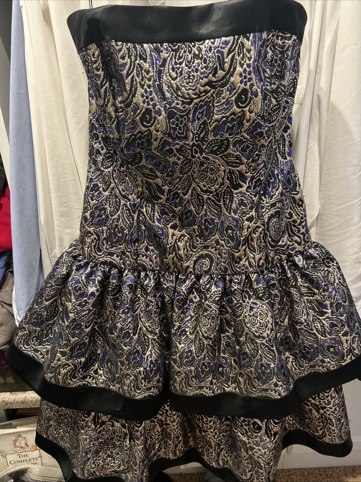 Vintage 80s/90s A.J Bari Formal Dress – prom – metallic blue, gold, black