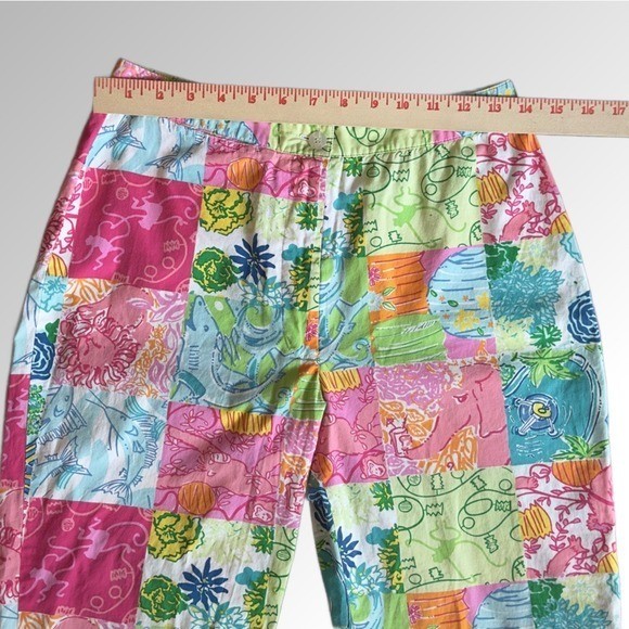 Lilly Pulitzer VTG Pants Women 2 Pink Multi Color Patchwork Coastal Floral
