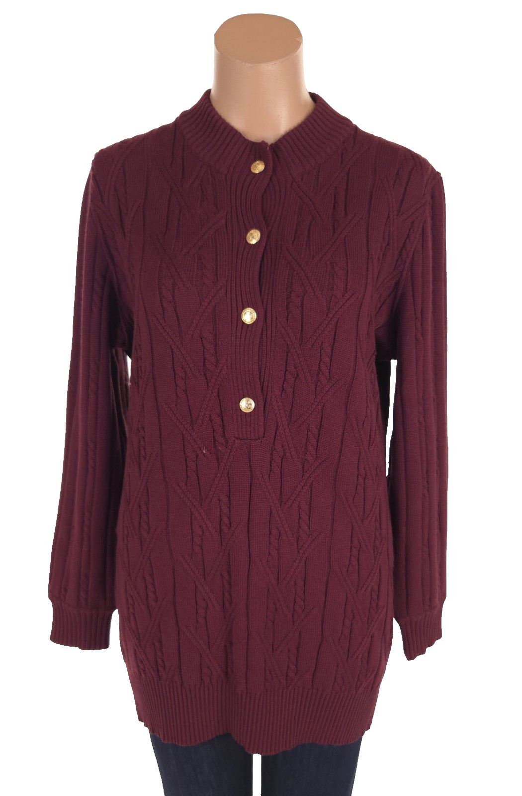 Vintage 80s/90s Celine Paris 1/2 Crest Button Sweater Size 42 M Burgundy