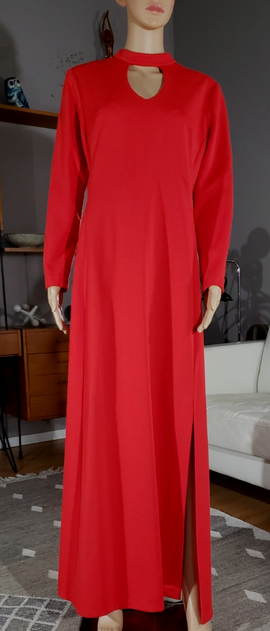 Vintage 1970’s Alfred Werber Red Poly Cut Out Mod Maxi Dress