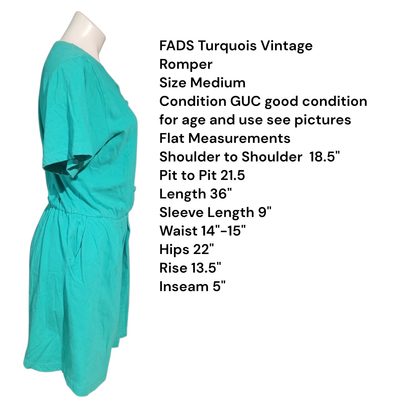 Vintage 80s 90s Fads Jumper Button Up Romper Turqouise Green