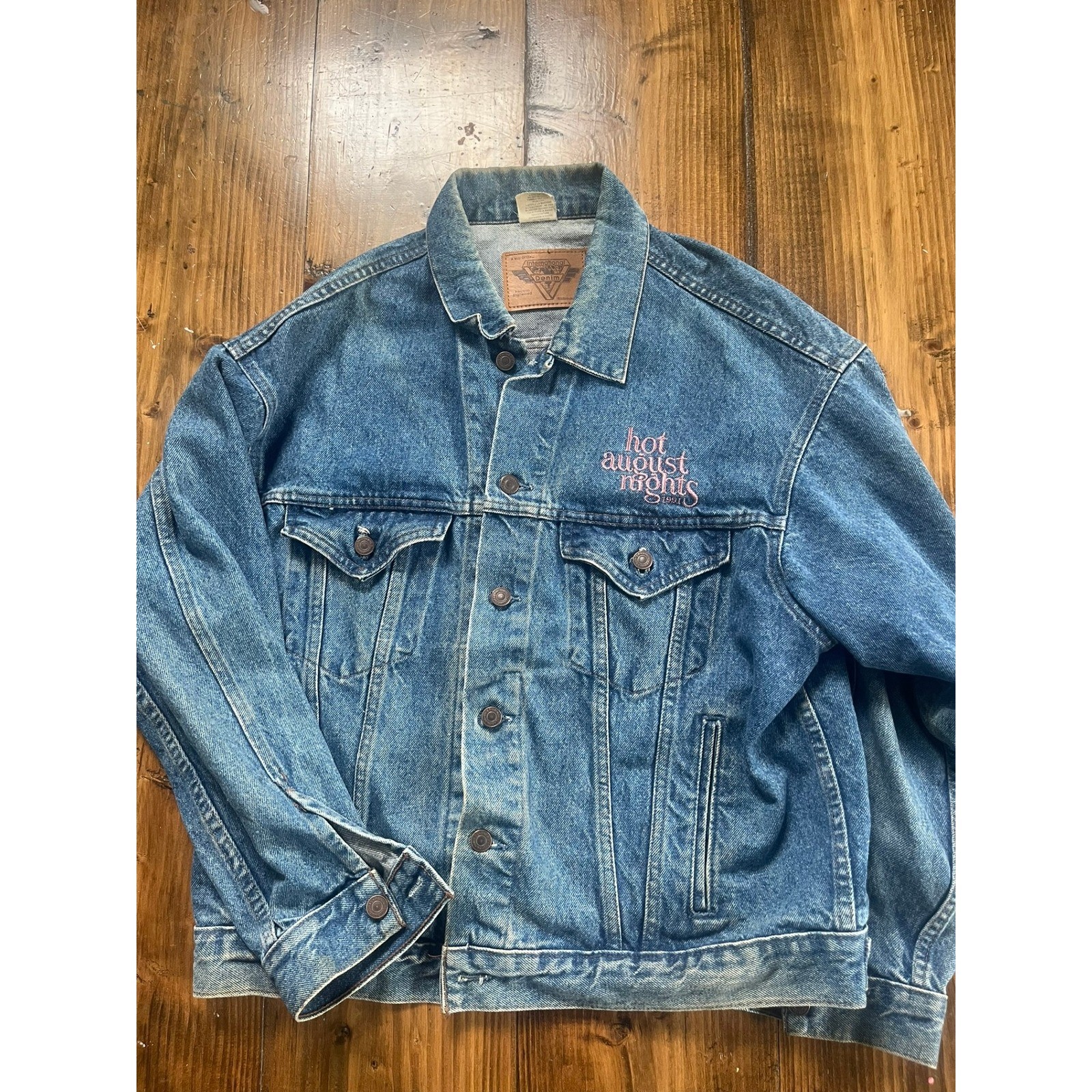 Vintage 1991 International Denim Hot August Nights Trucker Jacket Blue Large