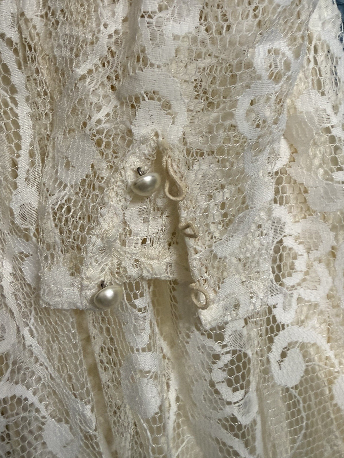 Cachet by Bari Protas Vintage Wedding Dress Ivory Lace Pearl Button Size 3/4