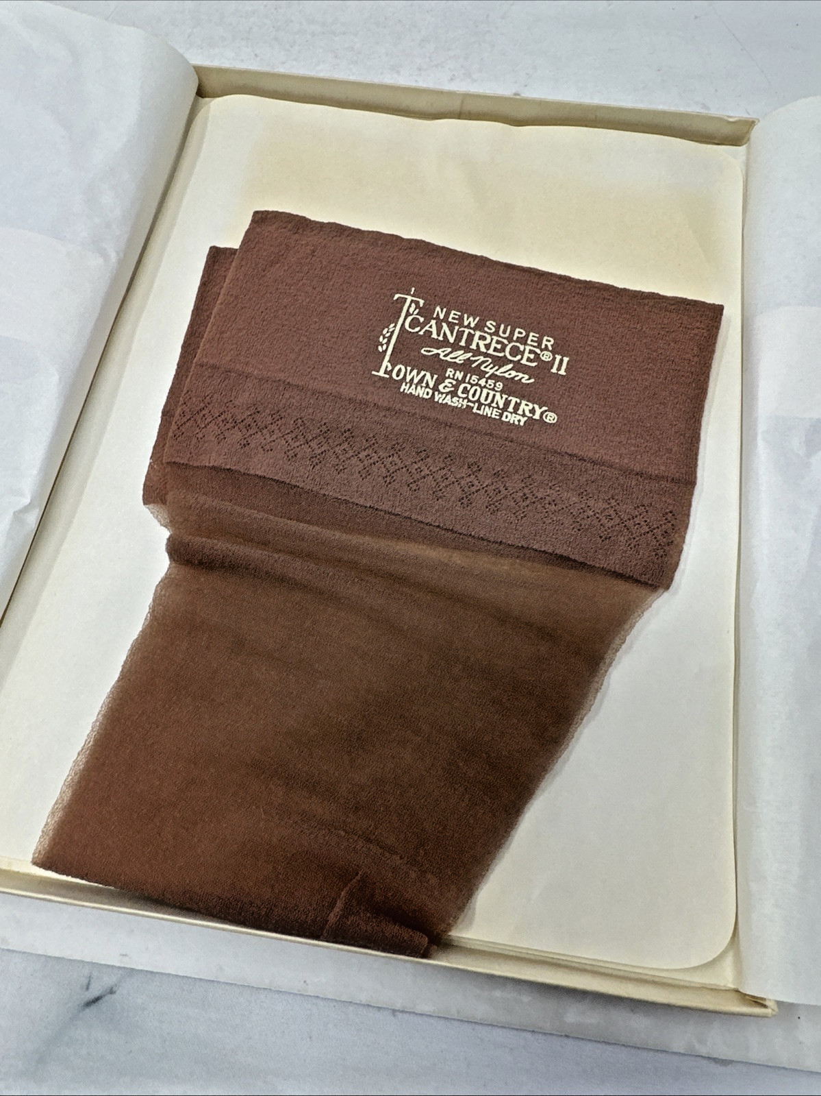 Town & Country Cantrece II Stockings Tip Taupe 9.5 10 Vintage #701 Nylons