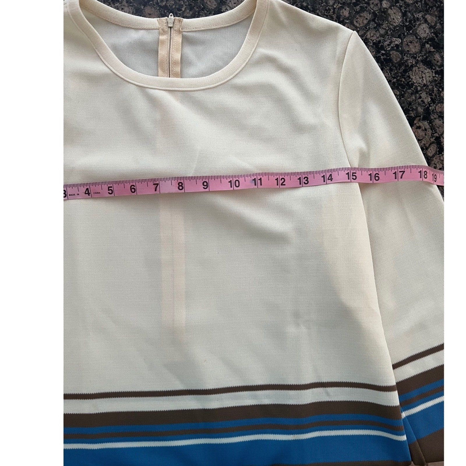 Vintage Bodin Knits 70s Striped Double Knit Top Cream Brown Blue Mod NWT 8406 14