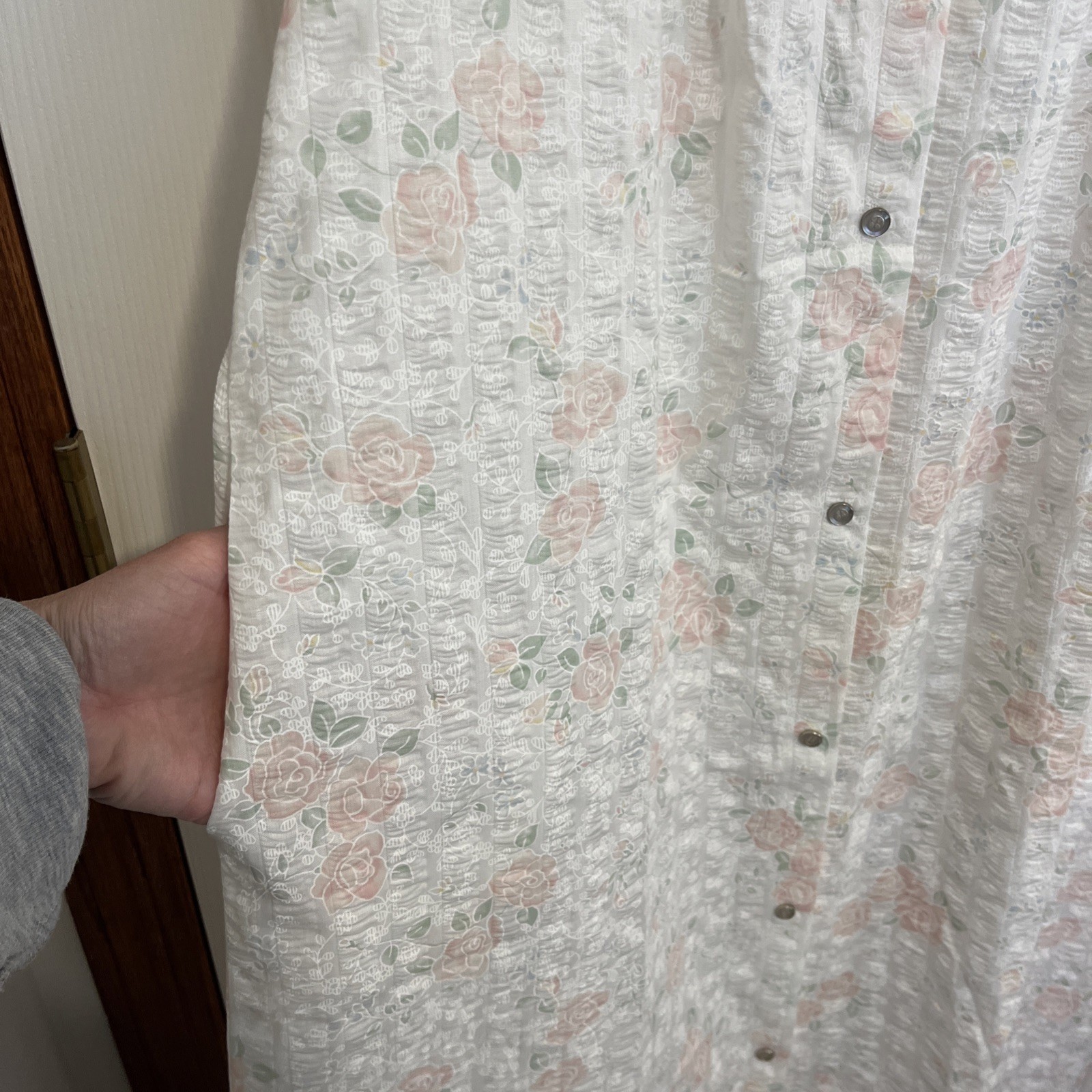 VTG Wolverine White & Pink Floral Nightgown & Housecoat Robe Poly Blend Set Med