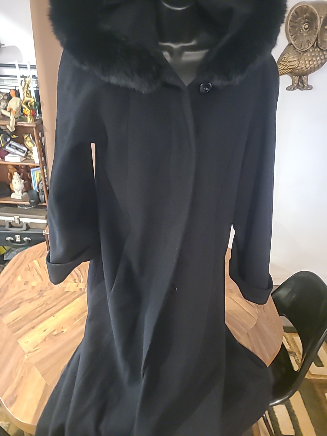 Rare Vintage Donnybrook Rabbit Fur Lined Hood Full Length Wool Coat Sz 8 Vintage