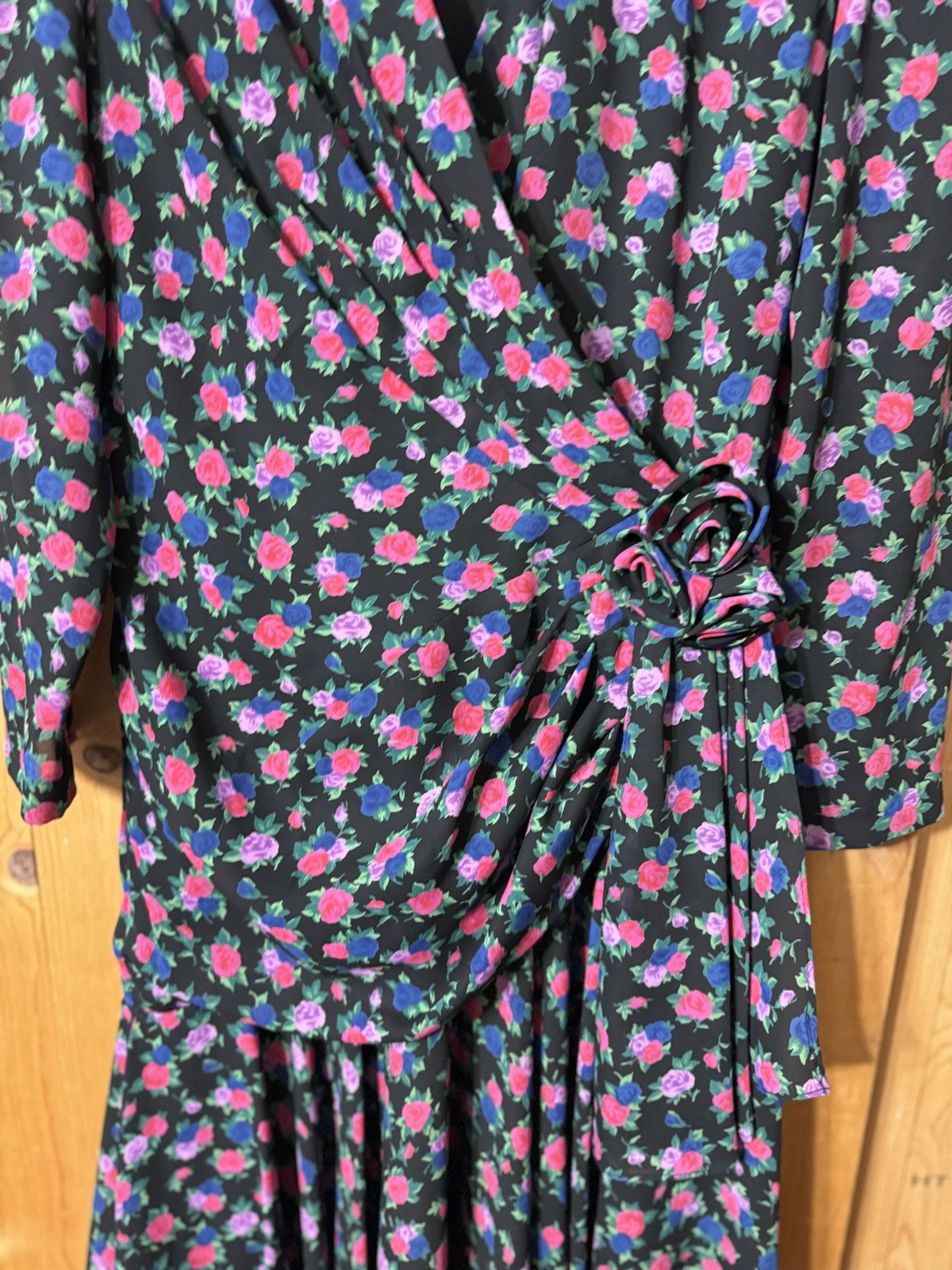 VTG 80s LIZ ROBERTS PUFF By Mary Ann Lamonte Floral Side Wrap Women’s Size M/L