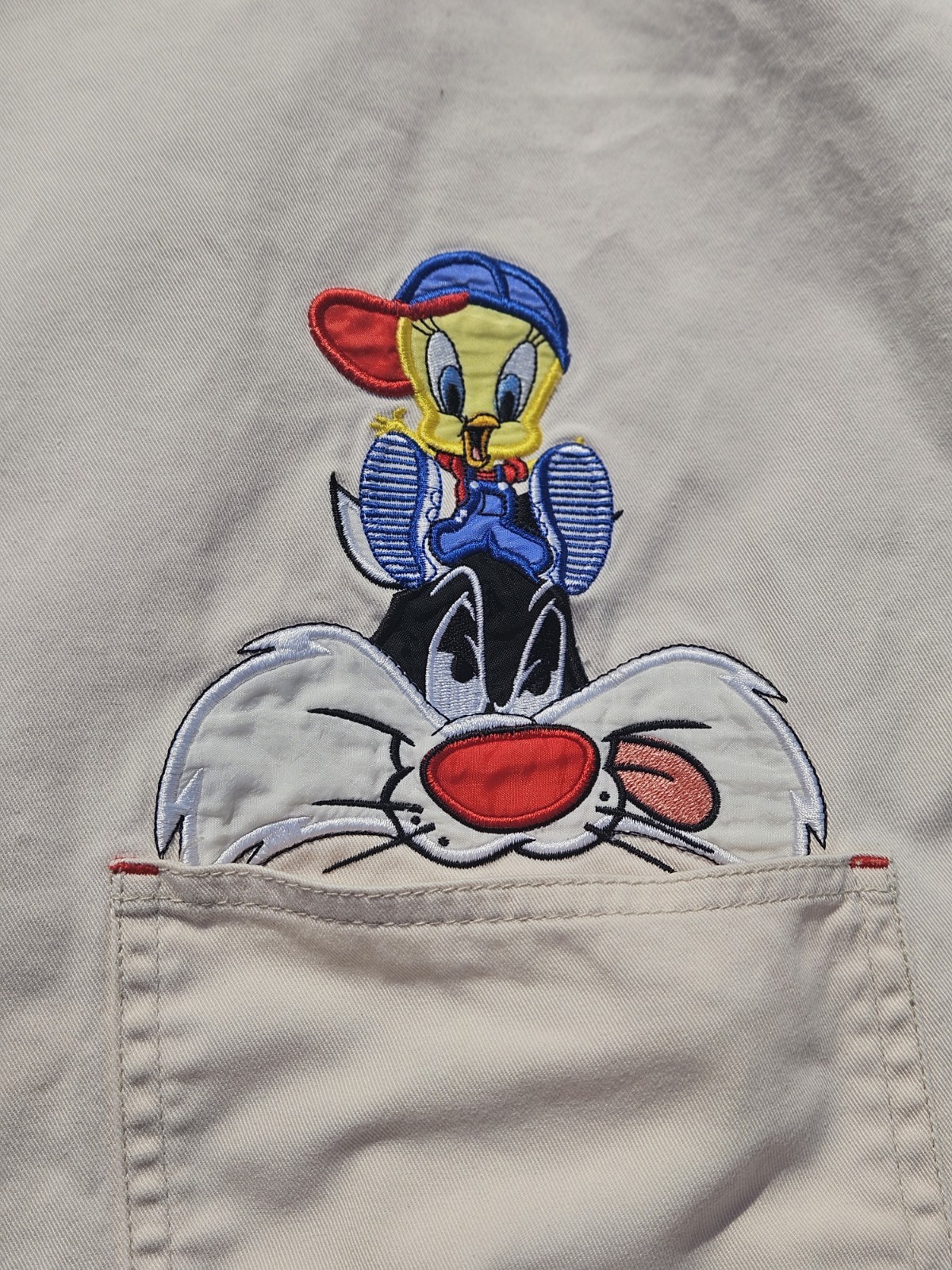Cream Embroidered Tweety Bird Sylvester 1998 Looney Tunes Jumper Dress Size 24