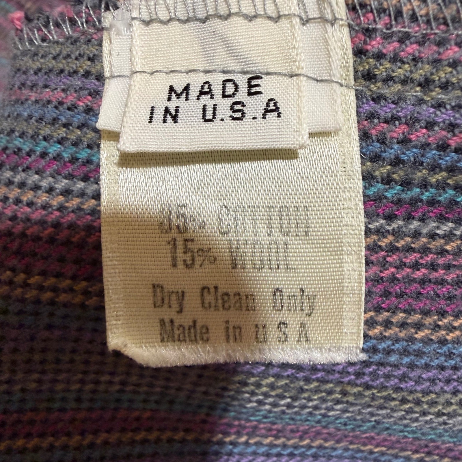 Vintage Made in USA Wool Blend Rainbow Stripe Belted Midi Dress No Size