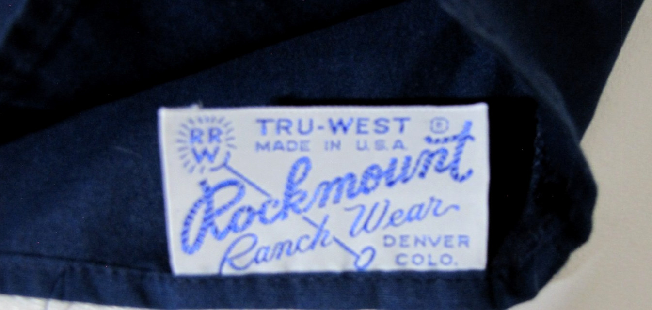 VTG Rockmount Top Navy-Blue Square dance eyelet-Lace-trims Short-sleeve Wm. M