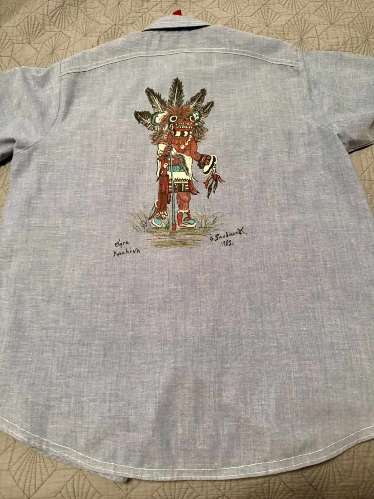1980’s Hand-painted Vintage Western Chambray- Native Orge Kachina Ladies Shirt