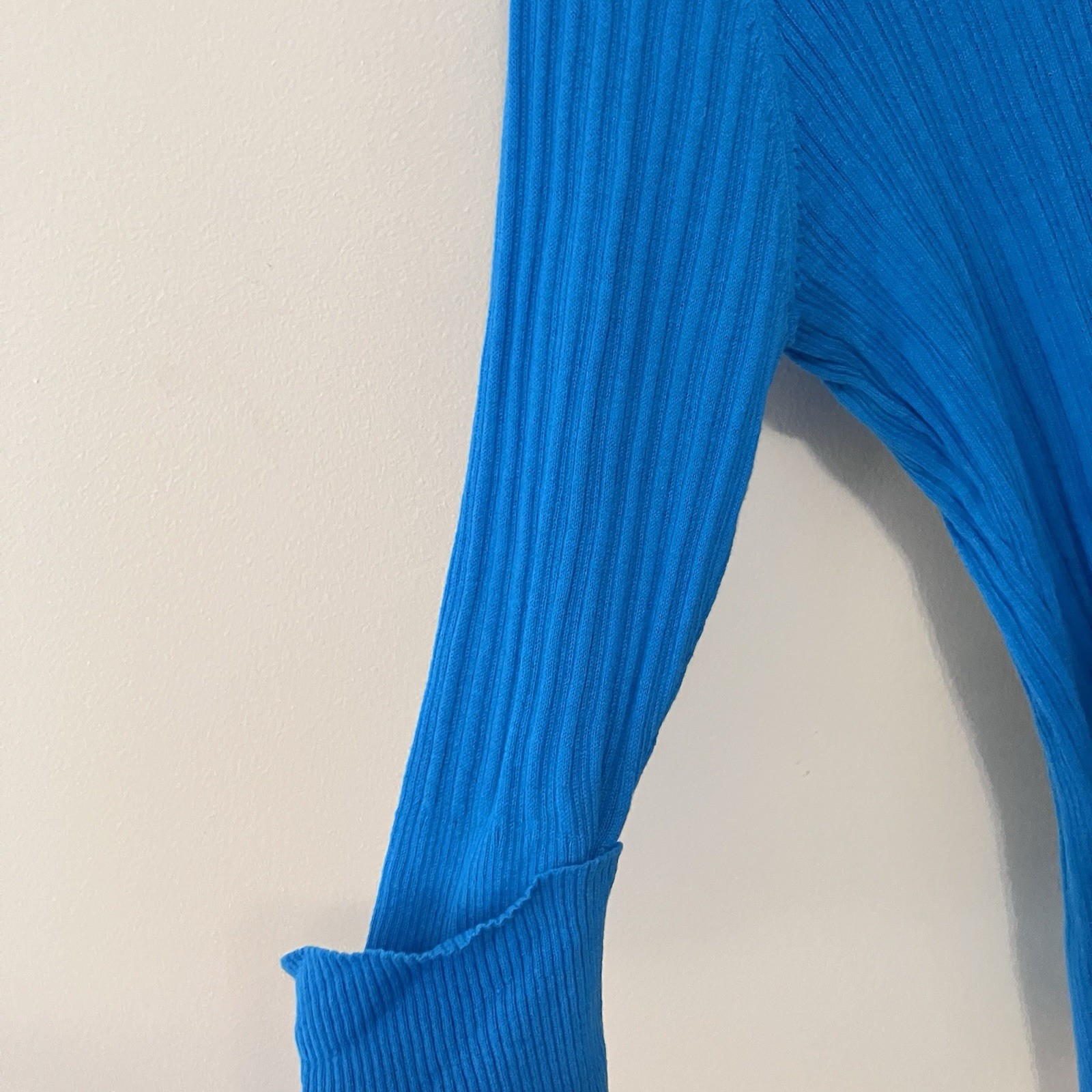 VTG Y2K Women’s Ribbed Teal Blue Sz.3x Cotton V-neck Tee Long Slim 90s Preppy