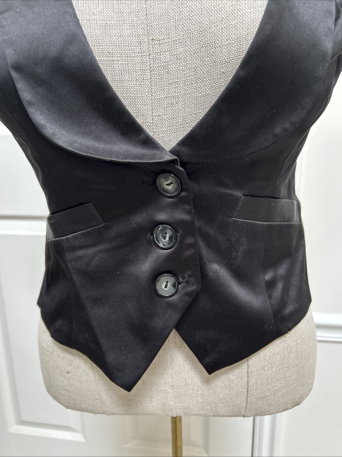 VTG Black Satin Women’s Dress Vest Waistcoat Tailored Classic BCX Med
