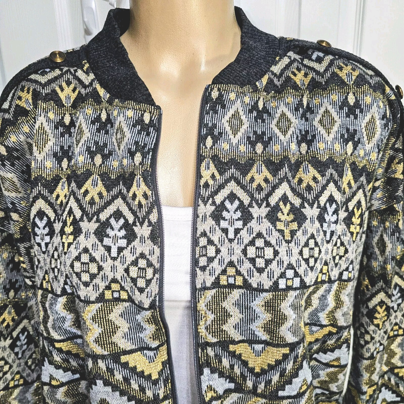 Periphery Kathleen Usherwood Nieman Marcus Vtg 80s Metallic Knit Zipper Top Sz L