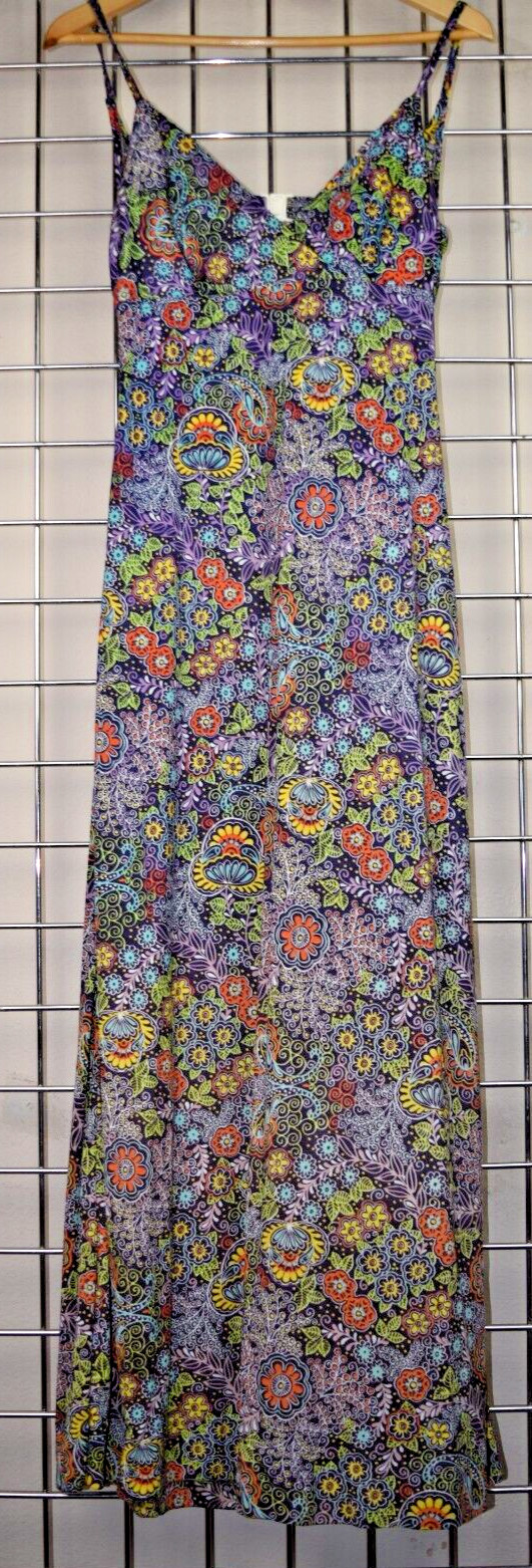VTG Pool Dress Size S/M 70s Psychedelic Blue Purple Orange Flower Power Stretch