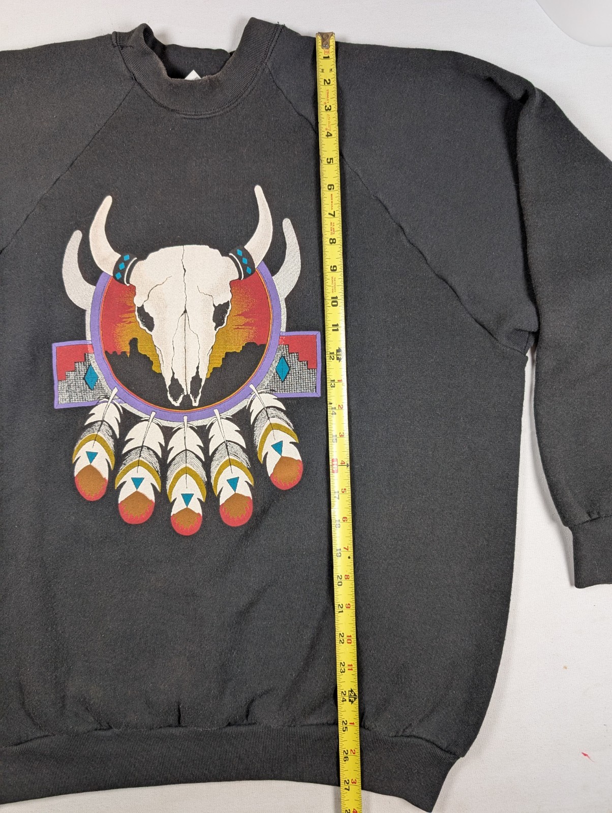 Vtg 80s 90s Sweatshirt Native American DreamCatcher Bull Skull Southwestern Usa