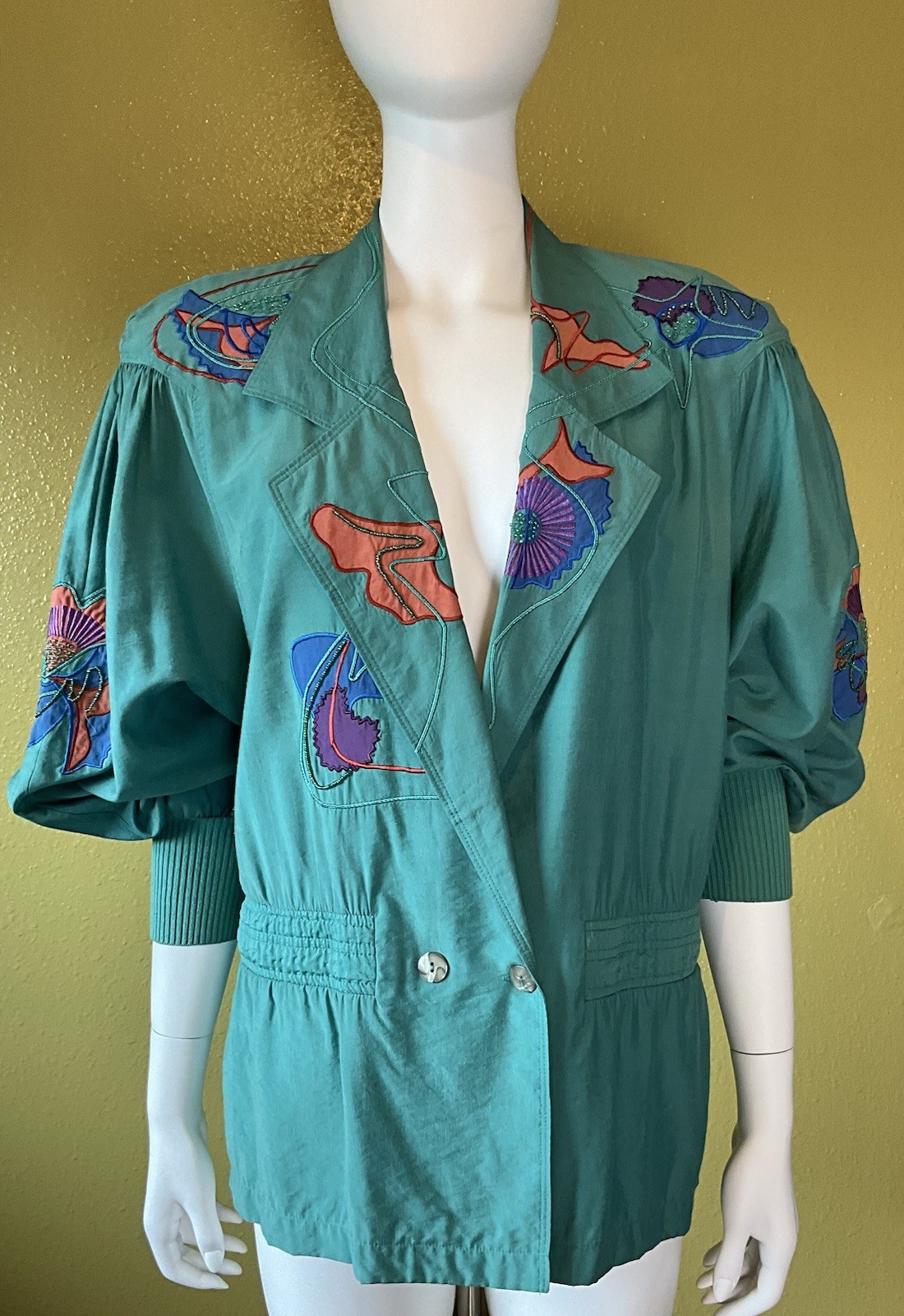 Vtg 80s Marc D’arcy Jacket Embroidered Beaded Applique Shoulder Pads Sz 4 Button