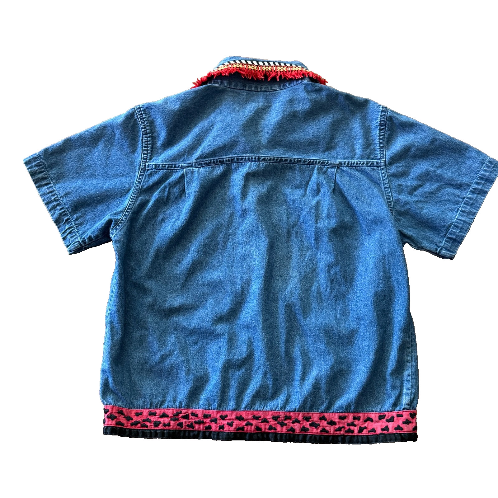 Vtg Y2K 90s Denim Shirt Women S Western Boho Southwestern Embroidery Fringe