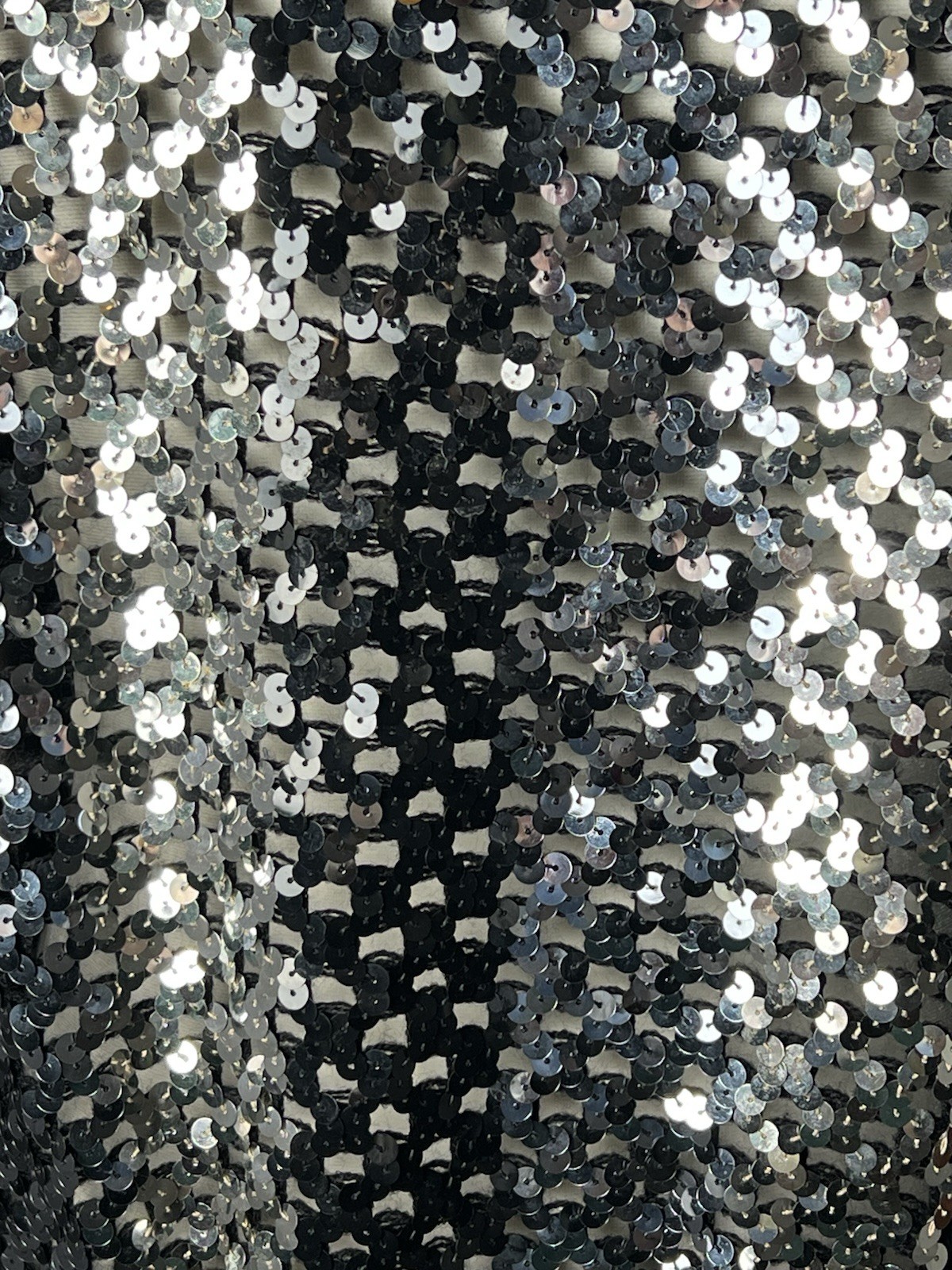 Vintage 1970s Lilli Diamond Black Silver Sequin Open Weave Crop Sweater Sz M/L