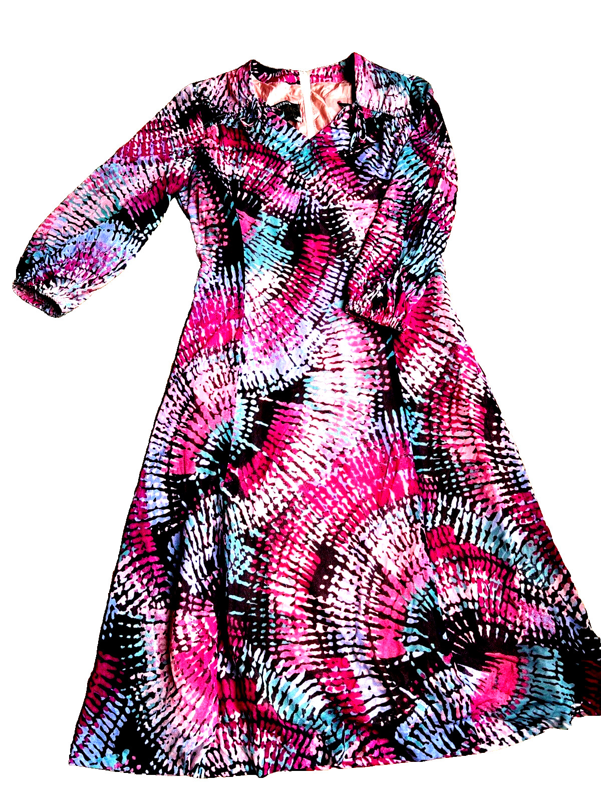 Late 60s French Vintage Midi Dress Graphic Print Made in France Size 38 40