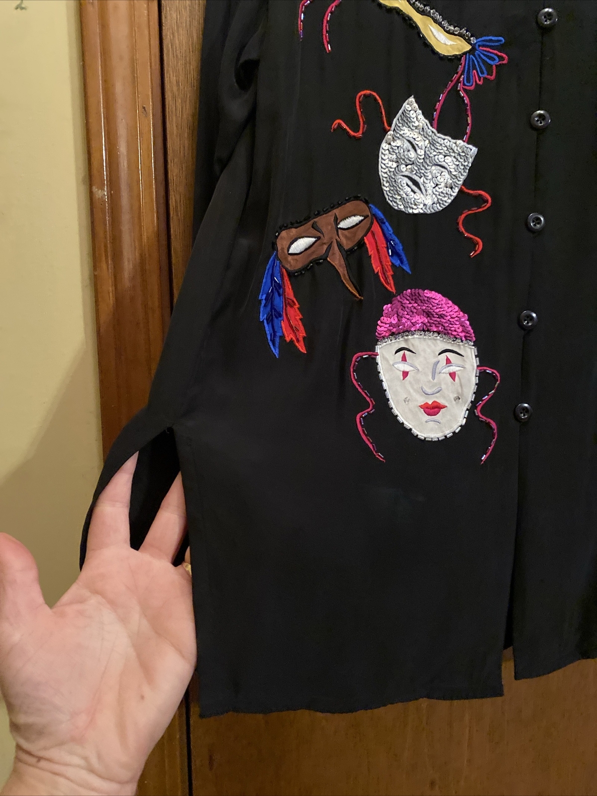 Vtg 90’s IB Diffusion Black Silk Embroider Sequin Nehru Blouse Theatrical Arts M